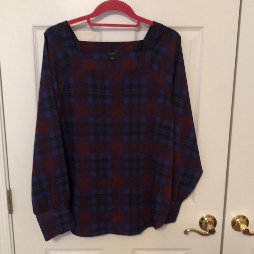 Ann Taylor Blue and Red Plaid Blouse